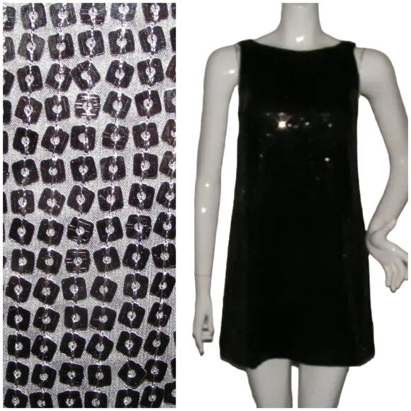 FOR LOVE & LIBERTY Evening Mini Dress, XS, Black, Square Sequins, Sleeveless - Picture 1 of 13